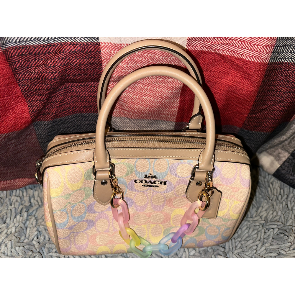 Coach Multicolor Signature Canvas Handbag with chain in Pink - Picture 2 of 9